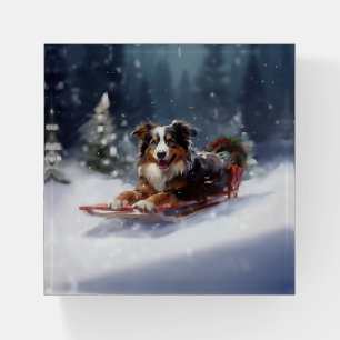 Australian Shepherd Christmas snow winter Paperweight