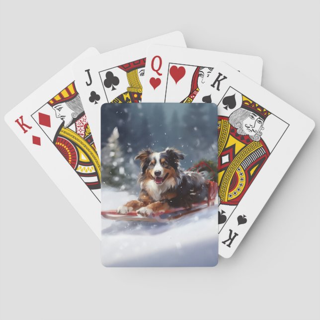 Australian Shepherd Christmas snow winter Poker Cards (Back)