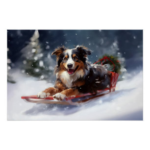 Australian Shepherd Christmas snow winter Poster