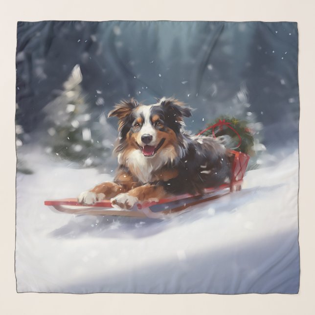 Australian Shepherd Christmas snow winter Scarf (Front)
