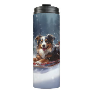 Australian Shepherd Christmas snow winter Thermal Tumbler