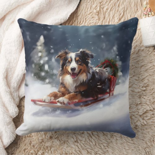 Australian Shepherd Christmas snow winter Throw Pillow