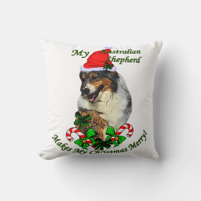 Australian Shepherd Christmas Throw Pillow (Front)