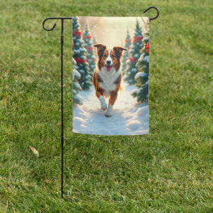 Australian Shepherd Christmas Tree Farm Painting Garden Flag