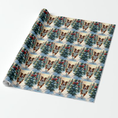 Australian Shepherd Christmas Tree Farm Painting Wrapping Paper