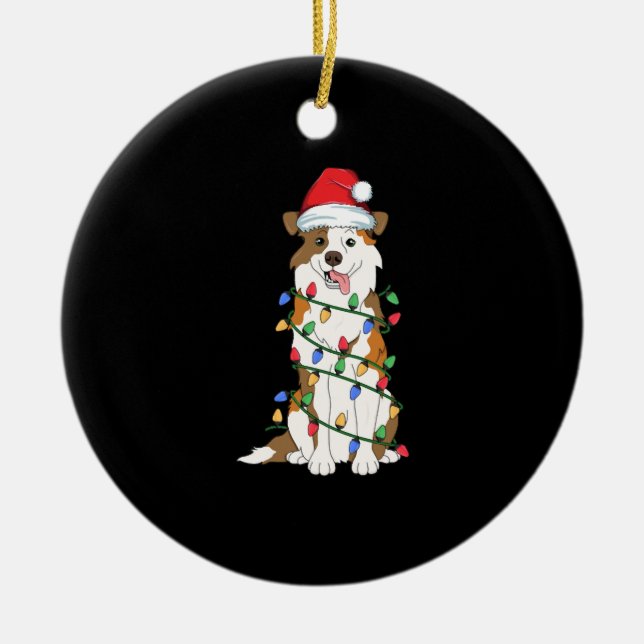 Australian Shepherd Christmas Tree Light Aussie Xm Ceramic Ornament (Front)