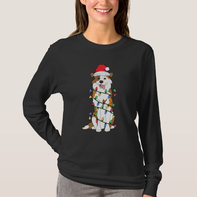 Australian Shepherd Christmas Tree Light Aussie Xm T-Shirt (Front)
