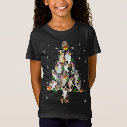 Australian Shepherd Christmas Tree Lights Xmas Paj T_Shirt