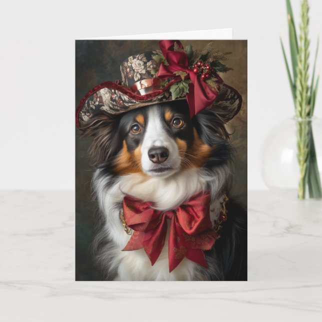 Australian Shepherd Christmas Victorian Dog Holiday Card (Front)