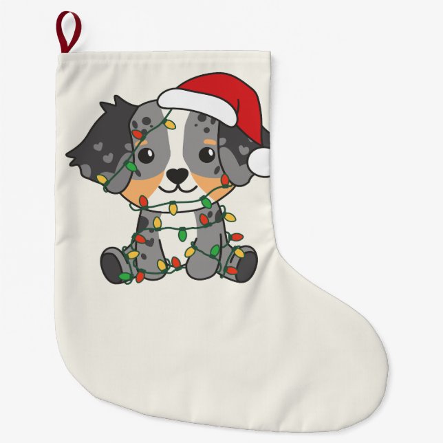 Australian Shepherd Christmas Winter Animals Large Christmas Stocking (Front)