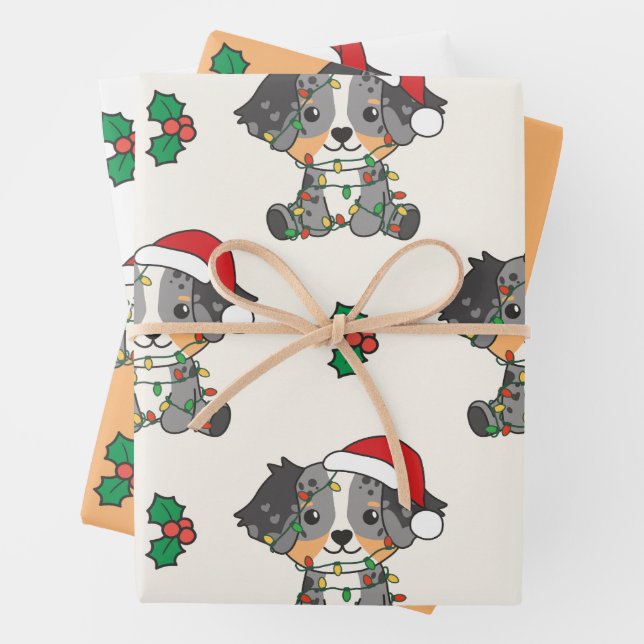 Australian Shepherd Christmas Winter Animals Wrapping Paper Sheets (In situ)