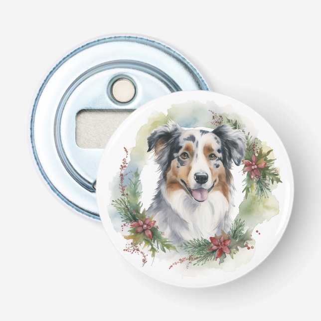 Australian Shepherd Christmas Wreath Festive Pup  Bottle Opener (Front)