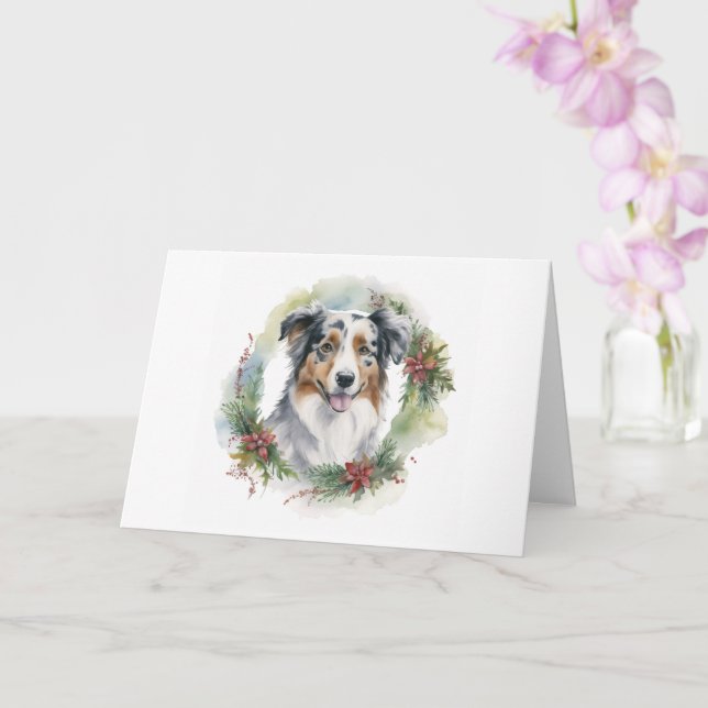 Australian Shepherd Christmas Wreath Festive Pup  Card (Orchid)