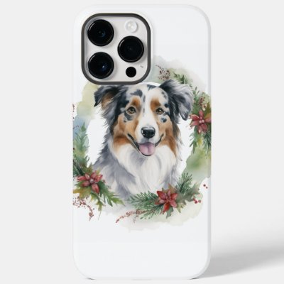 Australian Shepherd Christmas Wreath Festive Pup  Case-Mate iPhone 14 Pro Max Case