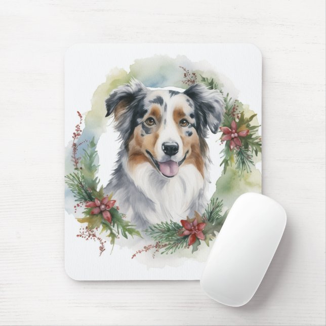 Australian Shepherd Christmas Wreath Festive Pup  Mouse Pad (With Mouse)