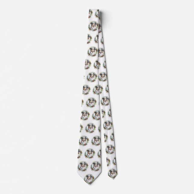 Australian Shepherd Christmas Wreath Festive Pup  Neck Tie (Front)
