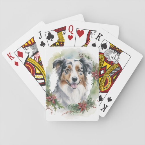 Australian Shepherd Christmas Wreath Festive Pup  Poker Cards