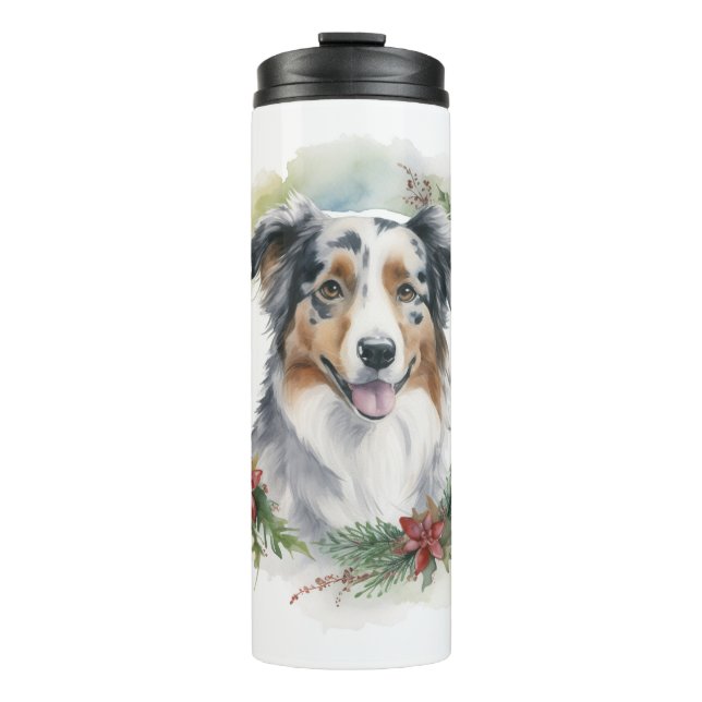 Australian Shepherd Christmas Wreath Festive Pup  Thermal Tumbler (Front)