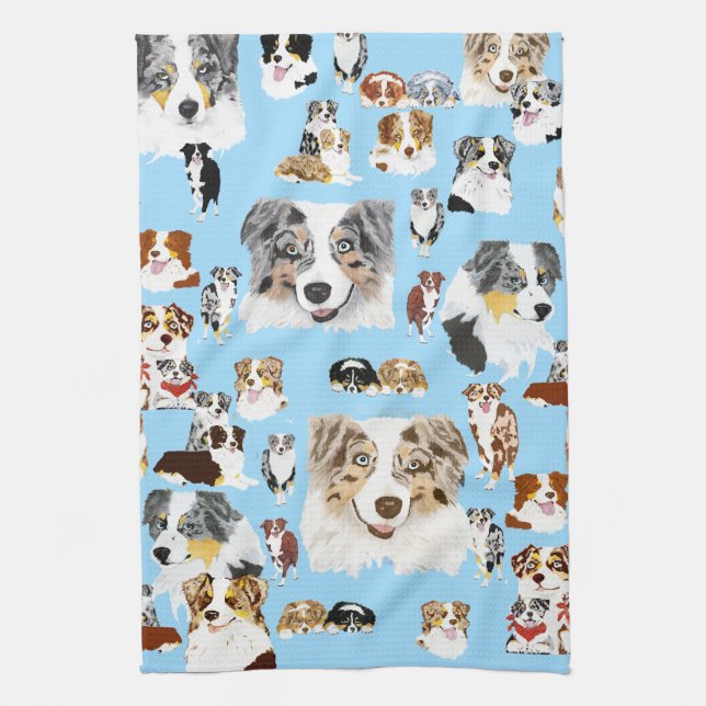 Australian Shepherd Collage Kitchen Towel (Vertical)