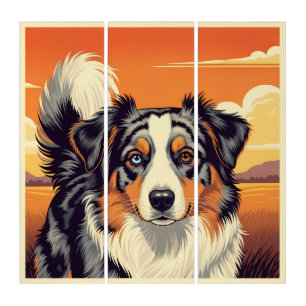 Australian Shepherd Colorful Triptych