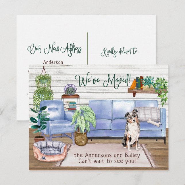 Australian Shepherd Cozy New Home Moving         Announcement Postcard (Front/Back)