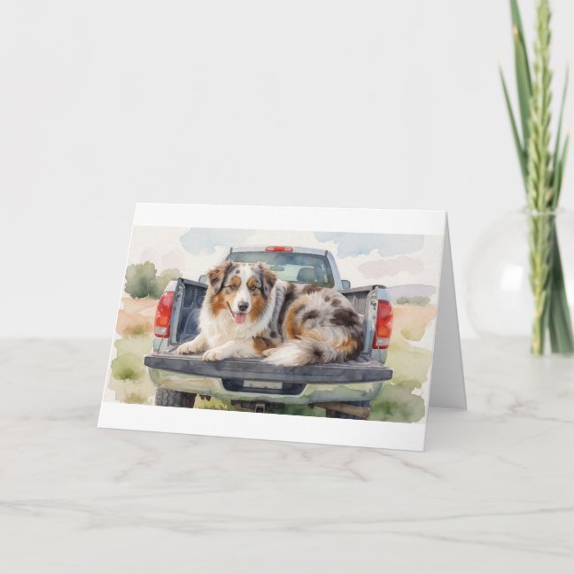 Australian Shepherd Curled In The Pickup Truck Bed Card