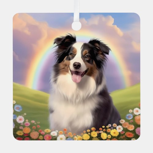 Australian Shepherd Custom Dog Name Rainbow Bridge Metal Ornament