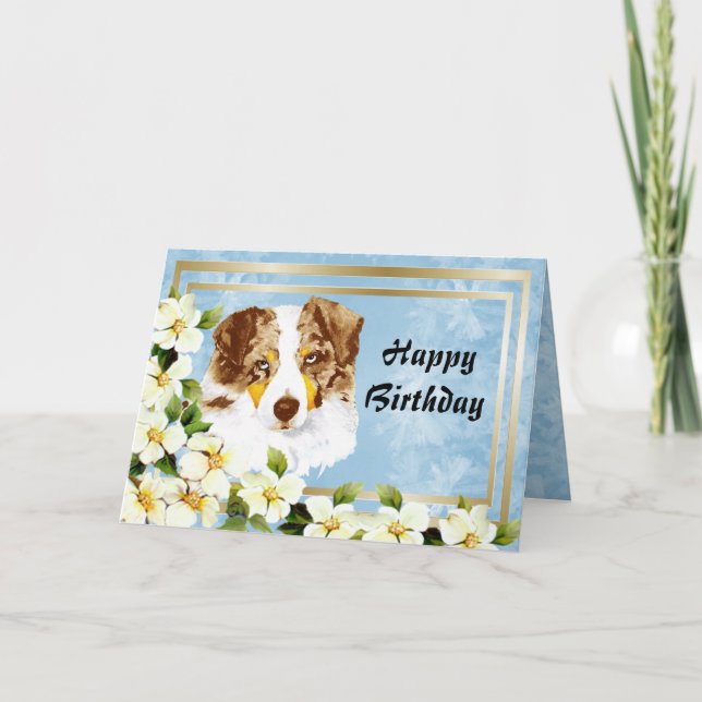 Australian Shepherd Custom Happy Birthday Card (Front)