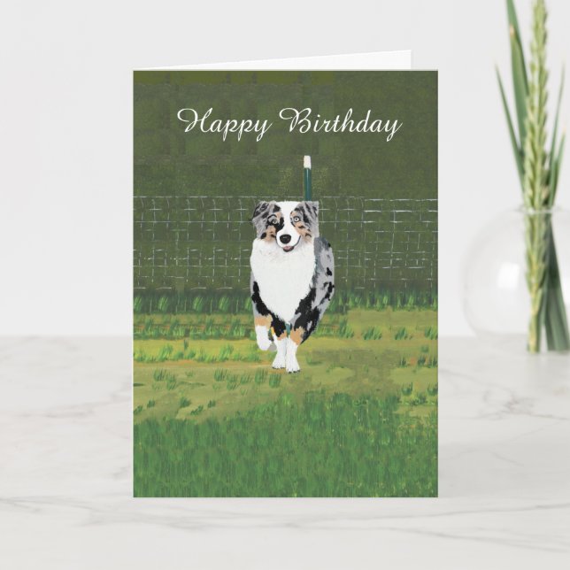 Australian Shepherd Custom Happy Birthday Card (Front)