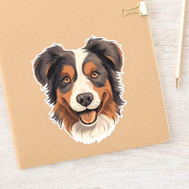 Australian Shepherd Cute Aussie Dog Face Contour Sticker (Notebook)