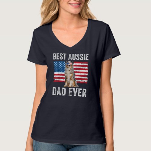 Australian Shepherd Dad American Flag Dog Lover Au T_Shirt