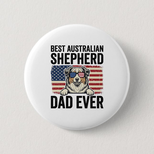 Australian Shepherd Dad Patriotic Vintage Button (Front)