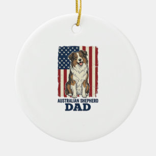 Australian Shepherd Dad Patriotic Vintage Vector D Ceramic Ornament