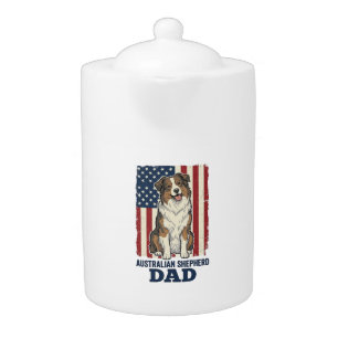 Australian Shepherd Dad Patriotic Vintage Vector D Teapot