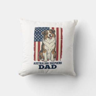 Australian Shepherd Dad Patriotic Vintage Vector D Throw Pillow