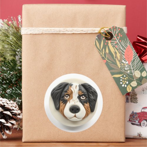 Australian Shepherd Dog 3D Inspired Classic Round Sticker