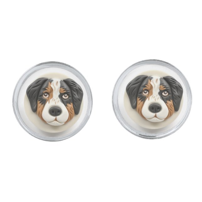 Australian Shepherd Dog 3D Inspired Cufflinks (Front)