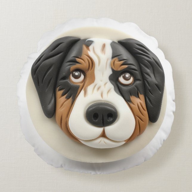 Australian Shepherd Dog 3D Inspired Round Pillow (Front)