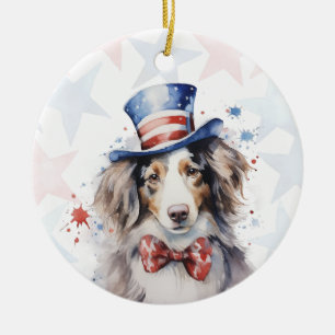 Australian shepherd Dog, 4th of july Personalized Ceramic Ornament