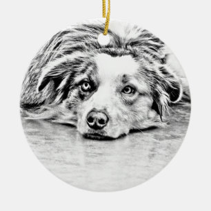 Australian Shepherd dog art Ceramic Ornament