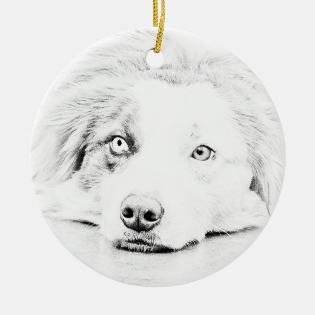 Australian Shepherd dog art Ceramic Ornament (Front)