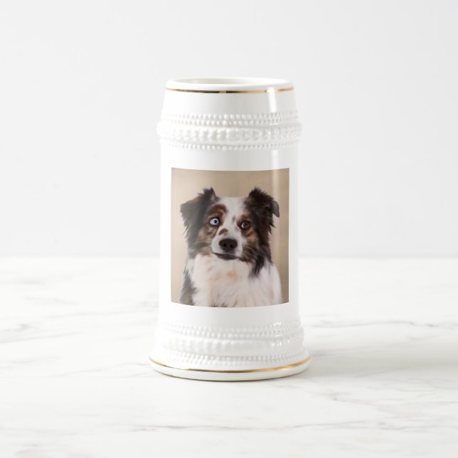Australian Shepherd Dog Art Red Beer Stein (Center)