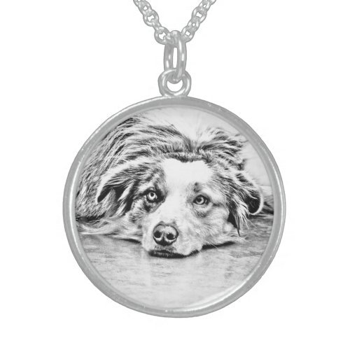 Australian Shepherd dog art Sterling Silver Necklace