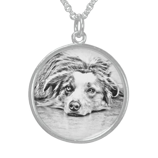 Australian Shepherd dog art Sterling Silver Necklace (Front)