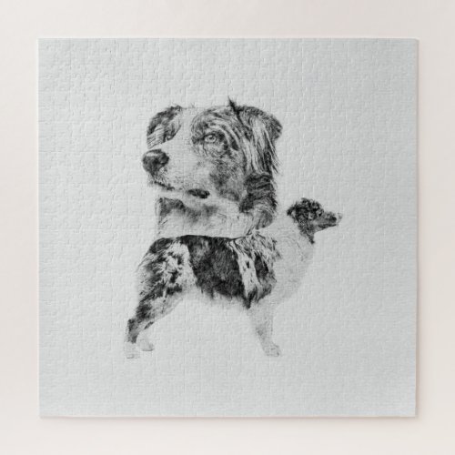 Australian Shepherd dog _ Aussie pencil sketch Jigsaw Puzzle