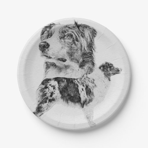 Australian Shepherd dog _ Aussie pencil sketch Paper Plates