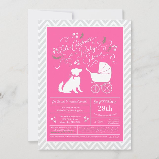 Australian Shepherd Dog Baby Shower Pink Girl Invitation (Front)