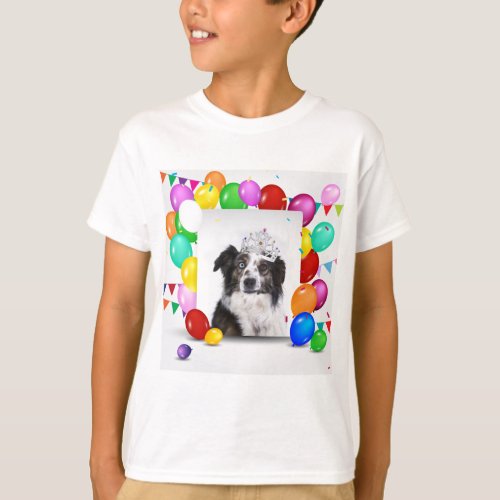 Australian Shepherd Dog Balloons Crown Birthday T_Shirt
