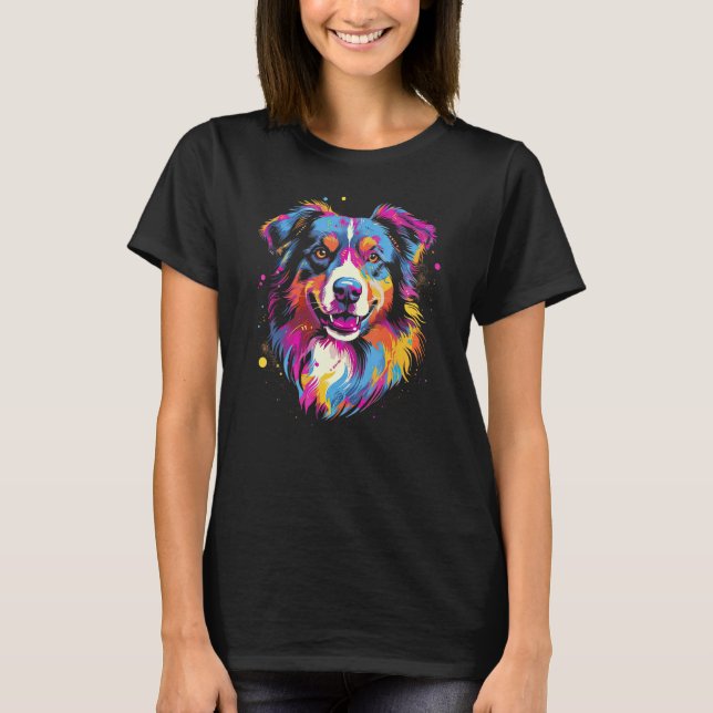 Australian Shepherd Dog Border Collie Graffiti Art T-Shirt (Front)