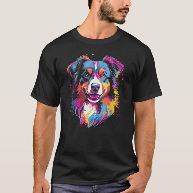 Australian Shepherd Dog Border Collie Graffiti Art T-Shirt (Front)